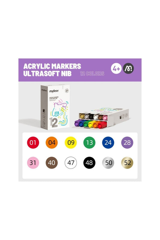 Acrylic Markers Ultra Soft - 12 Colors - Marah Kids