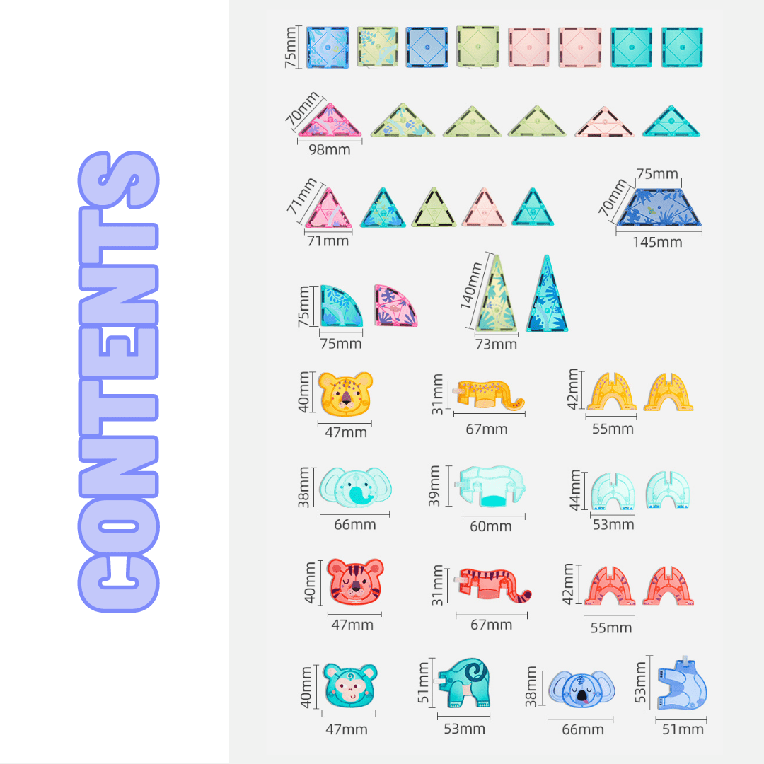 Colorful Magnetic Tiles 40 Pcs - Animal Kingdom - Marah Kids