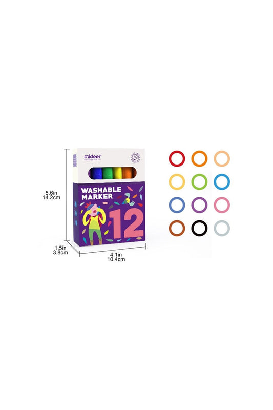 Washable Markers - 12 Colours - Marah Kids