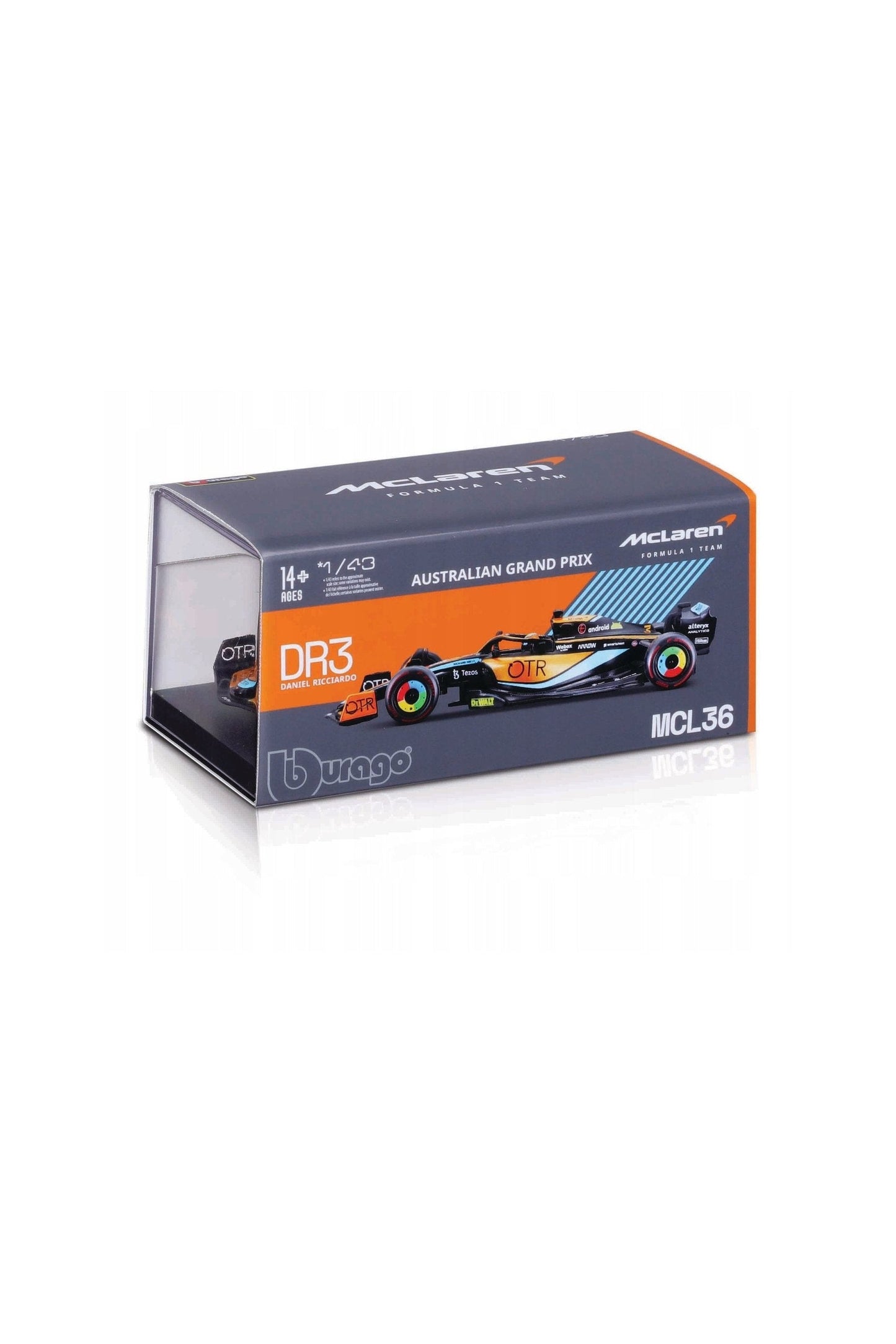 Bburago McLaren MCL36 F1 Car #3 Daniel Ricciardo 1:43 Diecast Model