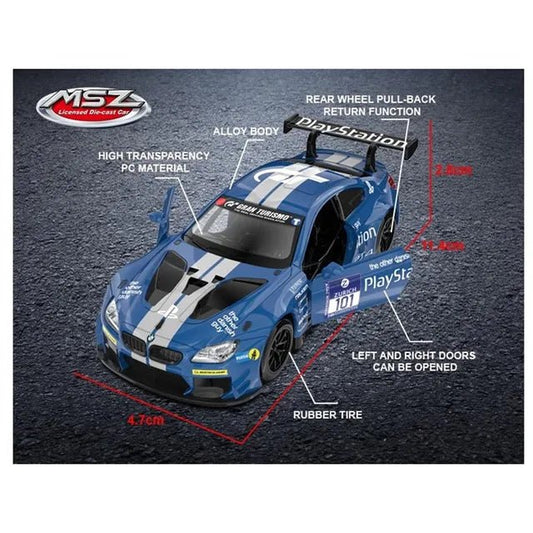 D - power MSZ – BMW M6 GT3 - Blue | Die - Cast Replica, Ultimate Collector's Item, Racing Cars | Toy Vehicles, Metal Toy Car Model - Pull Back Collection | Size - 1:32, For Kids 3+ - Marah Kids