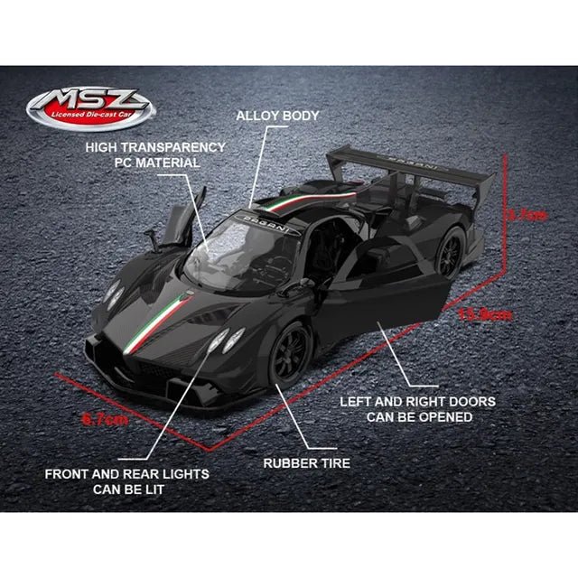 D - power MSZ – Pagani ZONDA Revolucion – Black | Die - Cast Replica, Ultimate Collector's Item, Hyper Cars | Interact with Doors & Hoods - Pull Back Collection with Lights & Sounds | Size - 1:32, For Kids 3+ - Marah Kids