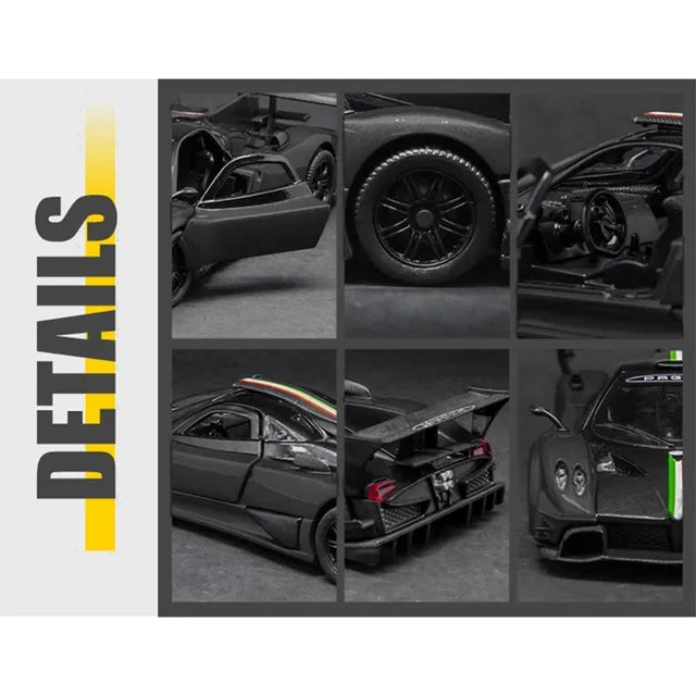 D - power MSZ – Pagani ZONDA Revolucion – Black | Die - Cast Replica, Ultimate Collector's Item, Hyper Cars | Interact with Doors & Hoods - Pull Back Collection with Lights & Sounds | Size - 1:32, For Kids 3+ - Marah Kids