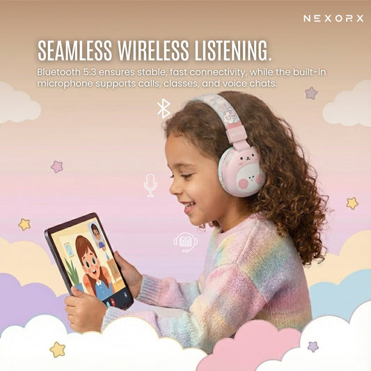 NEXORX NexTunes 002 Kids Bluetooth Headphones – 20H Playtime, 85dB Safe Volume - Marah Kids