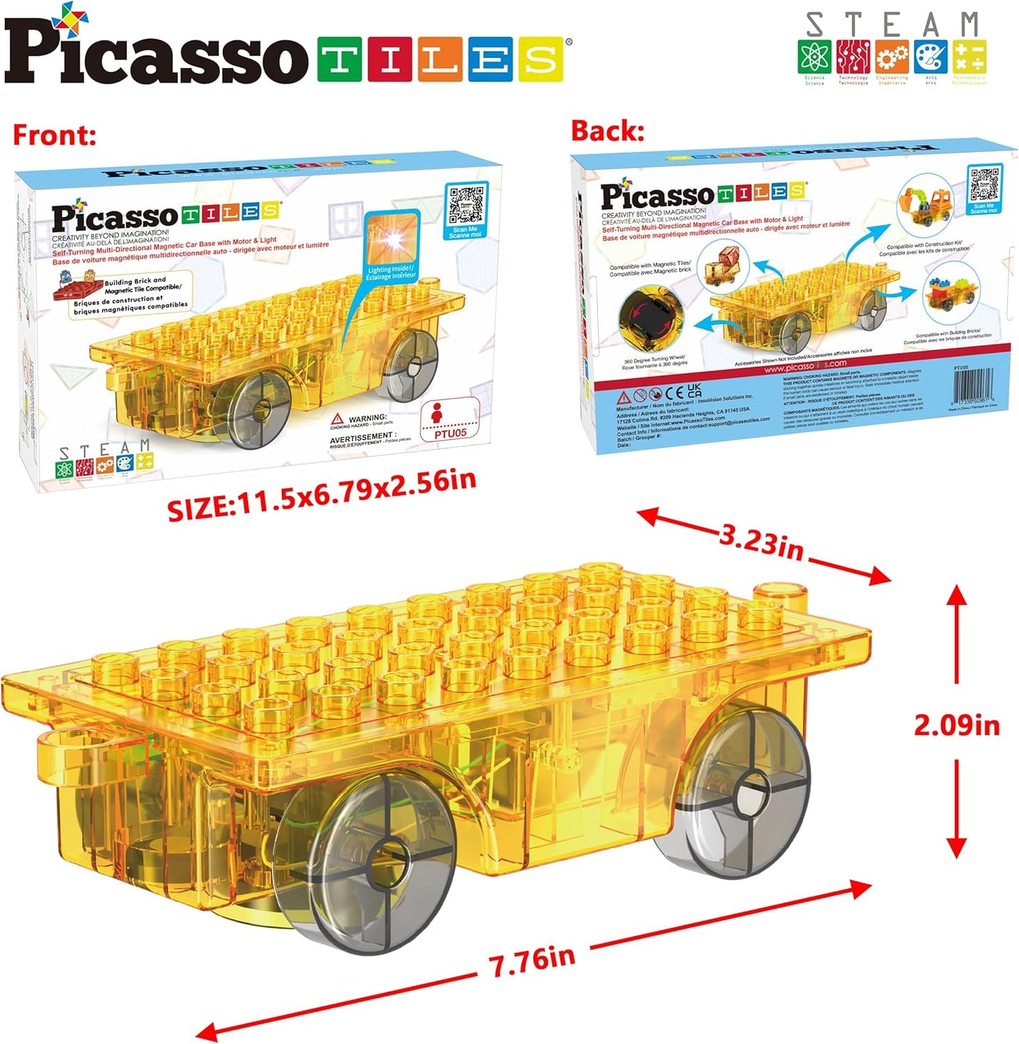 Picasso Magnetic Tiles 360 Magnetic Car Base - Marah Kids