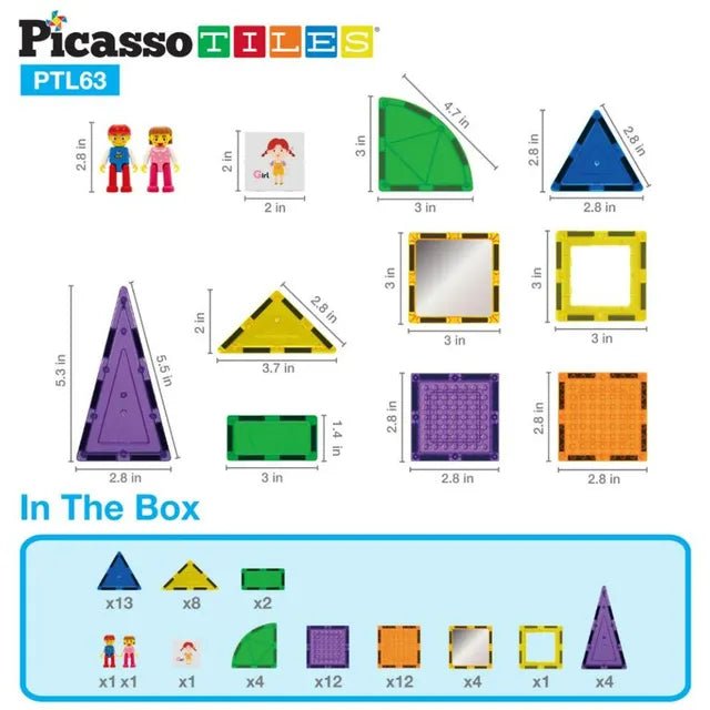 Picasso Magnetic Bricks+Tiles 63Pcs - Marah Kids
