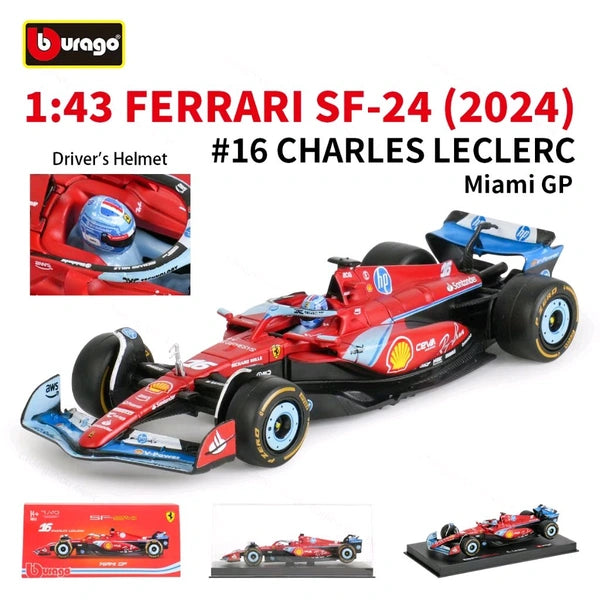 Bburago 1:43 Ferrari Formula (with helmet & plastic stand) - SF-24 (MIAMI GP)