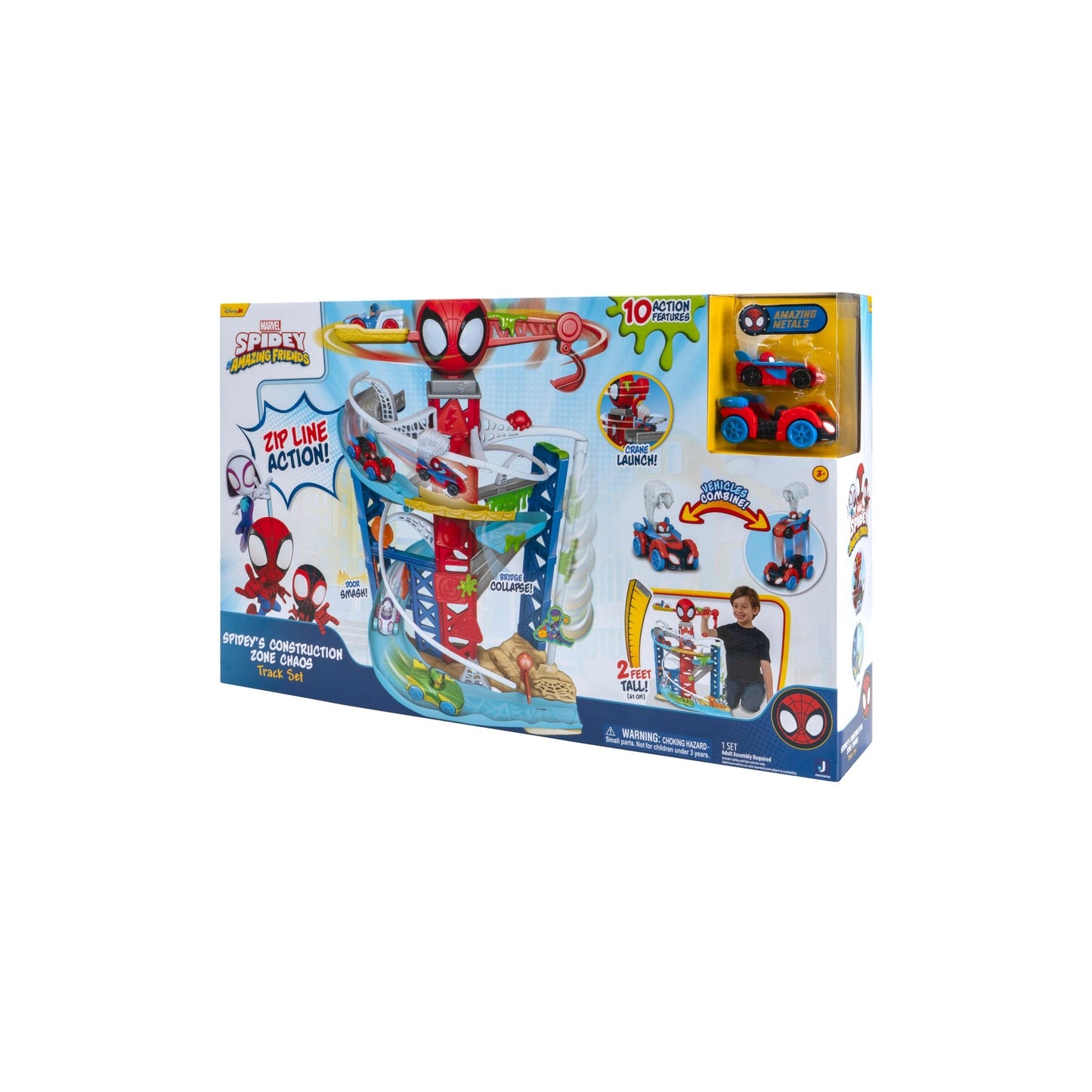 Spidey N Friends Construction Zone Chaos Track Set with Zip Line Action Includes 2 Play Vehicles - Marah Kids