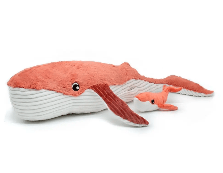 Gravillou Whale Mom & Baby Plush Set – Soft Stuffed Ocean Animal Toy Terracotta Rust - Marah Kids