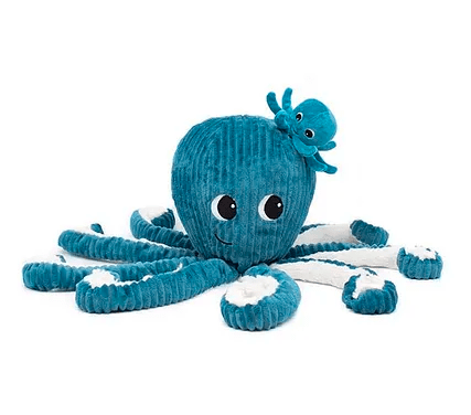 Filou Octopus Mom & Baby Plush Set – Cute Stuffed Sea Creature Toy Blue - Marah Kids