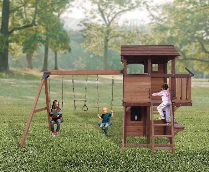 Mountpeak - Elbrus Swing Set & Playhouse with wooden roof