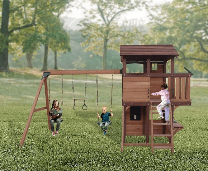 Mountpeak - Elbrus Swing Set & Playhouse with wooden roof - Marah Kids