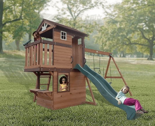 Mountpeak - Elbrus Swing Set & Playhouse with wooden roof - Marah Kids