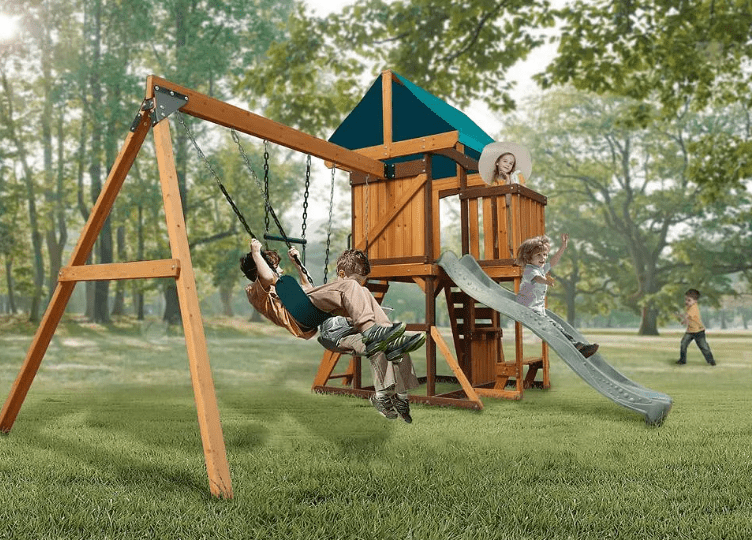 Mount Peak - Logan Swing Set & Playhouse with balcony - Marah Kids