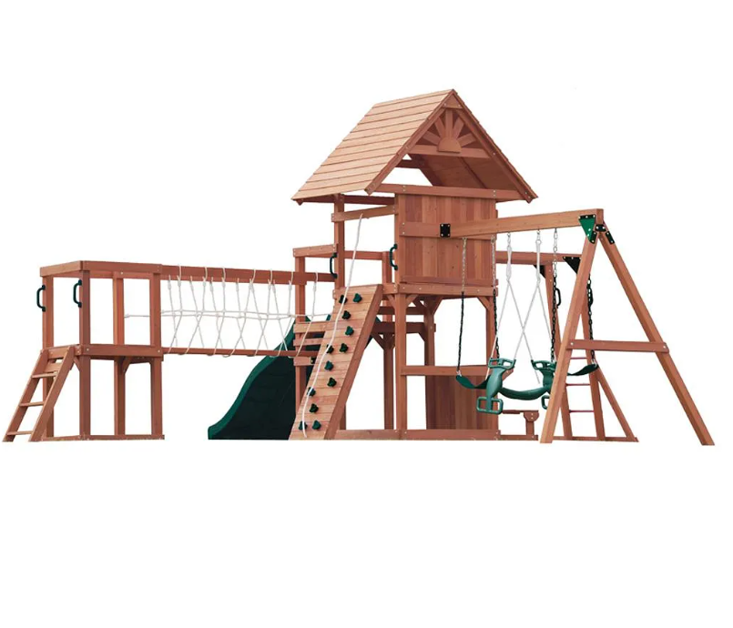 Mount Peak - Double Decker Everest Swing Set & Playhouse with wooden roof