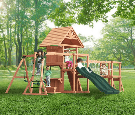Mount Peak - Double Decker Everest Swing Set & Playhouse with wooden roof - Marah Kids
