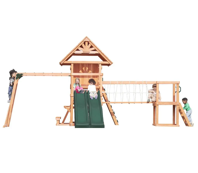 Mount Peak - Double Decker Everest Swing Set & Playhouse with wooden roof