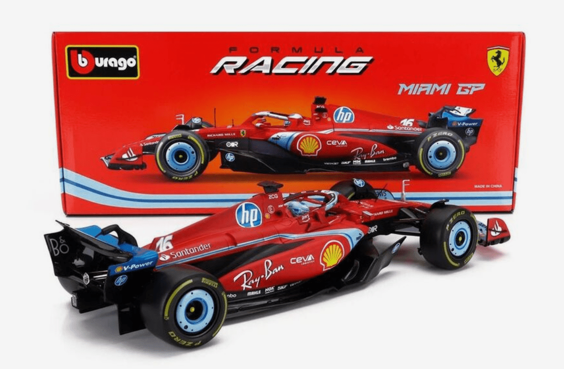 Bburago 1:18 Ferrari Formula (With Helmet & Plastic Stand) - Sf24 (Miami Gp) - Marah Kids