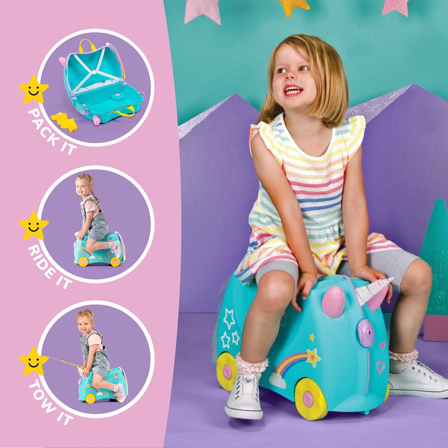 Trunki Ride - On Suitcase - Una Unicorn: Teal Toy Gift for 3 - 4 Year Old Girls - Marah Kids