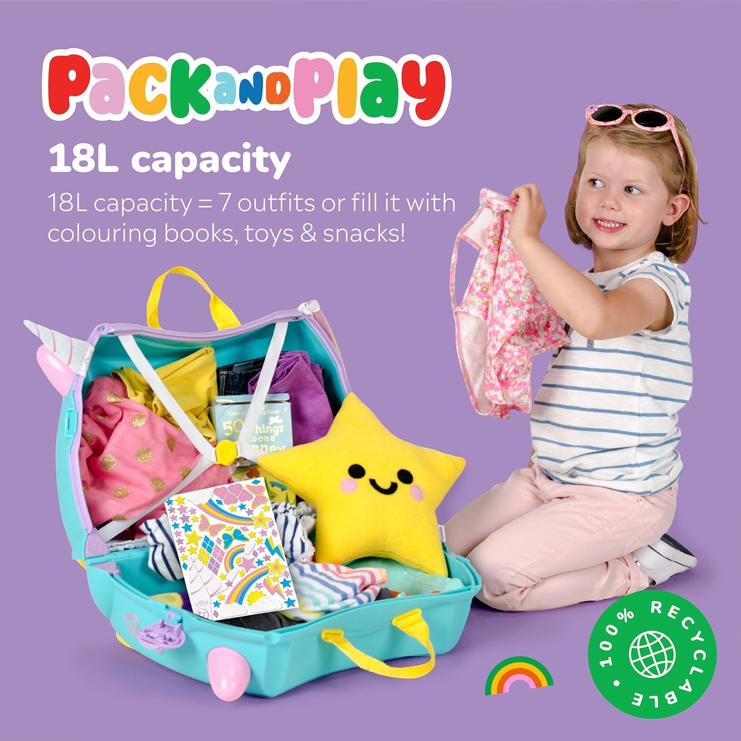 Trunki Ride - On Suitcase - Una Unicorn: Teal Toy Gift for 3 - 4 Year Old Girls - Marah Kids