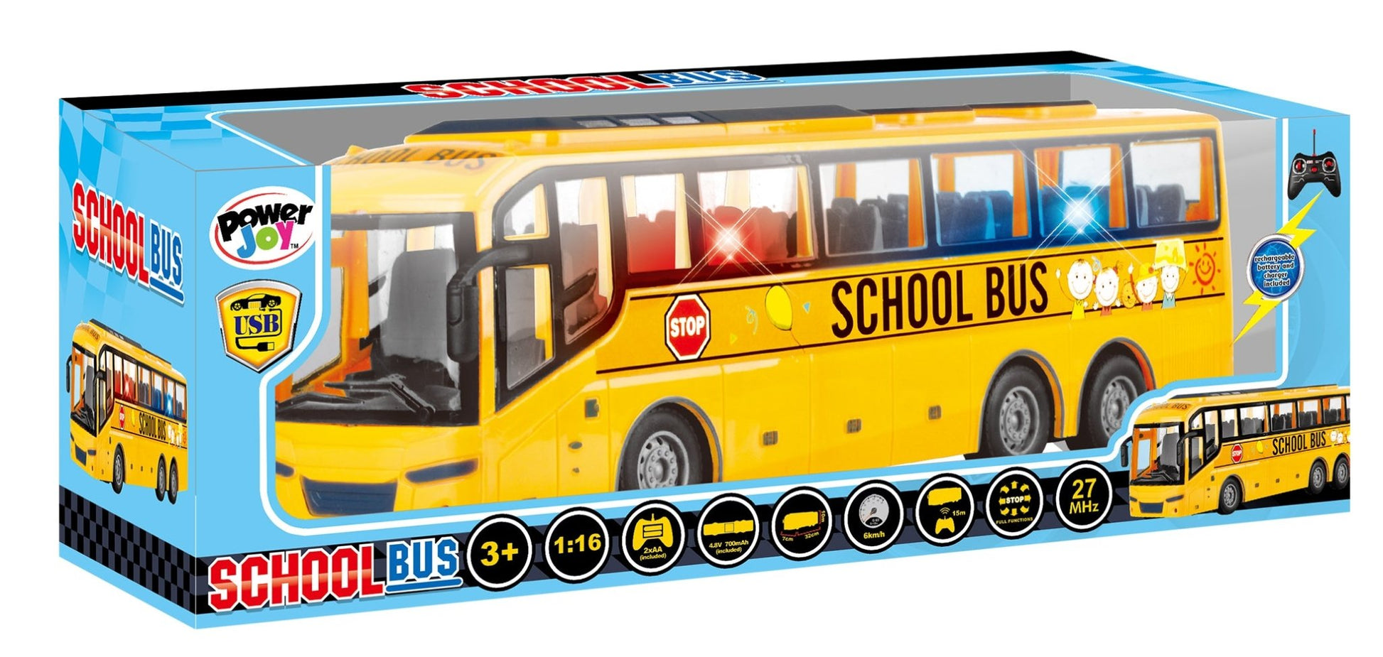 Power Joy - Rc School Bus W/ Lights Bpc - Marah Kids