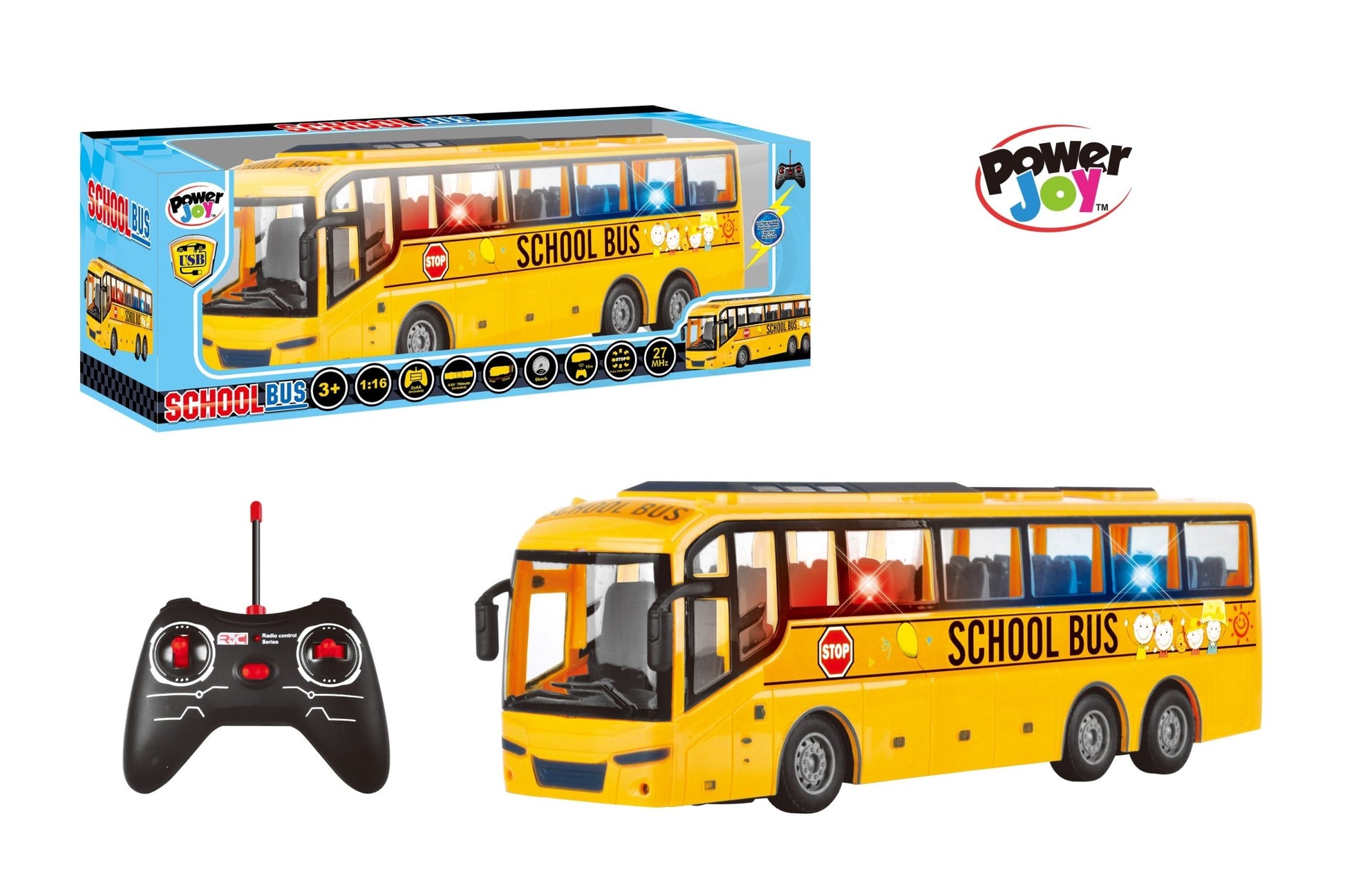 Power Joy - Rc School Bus W/ Lights Bpc - Marah Kids