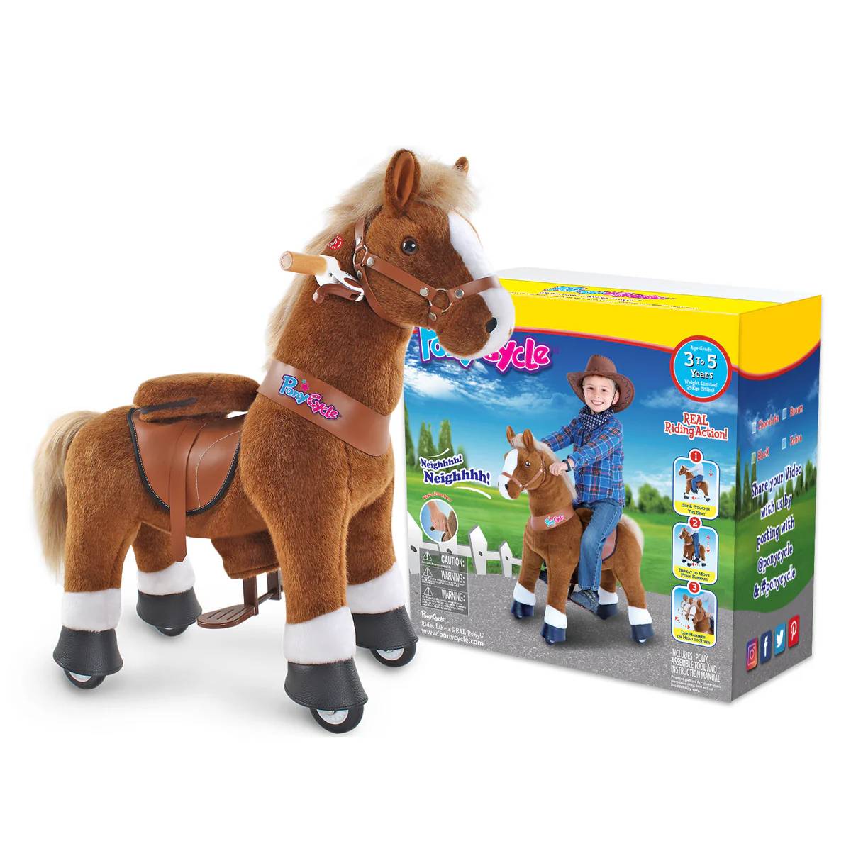 PonyCycle Ride on Horse Toy Boys and Girls Age 3 - 5 old - Brown - Marah Kids