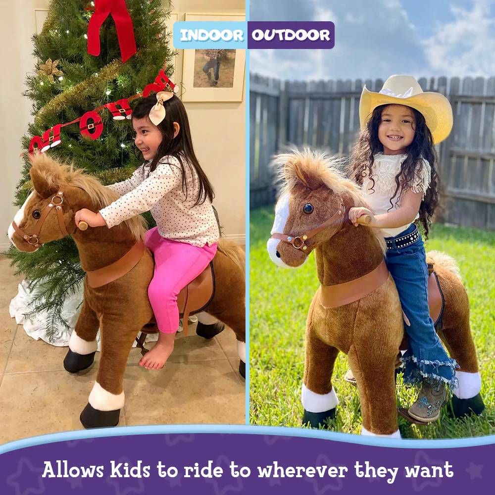 PonyCycle Ride on Horse Toy Boys and Girls Age 4 - 8 Years Old - Brown - Marah Kids