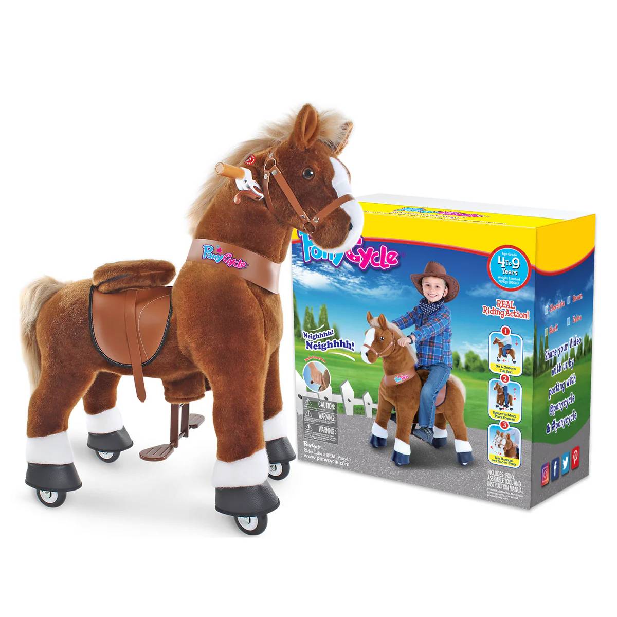 PonyCycle Ride on Horse Toy Boys and Girls Age 4 - 8 Years Old - Brown - Marah Kids