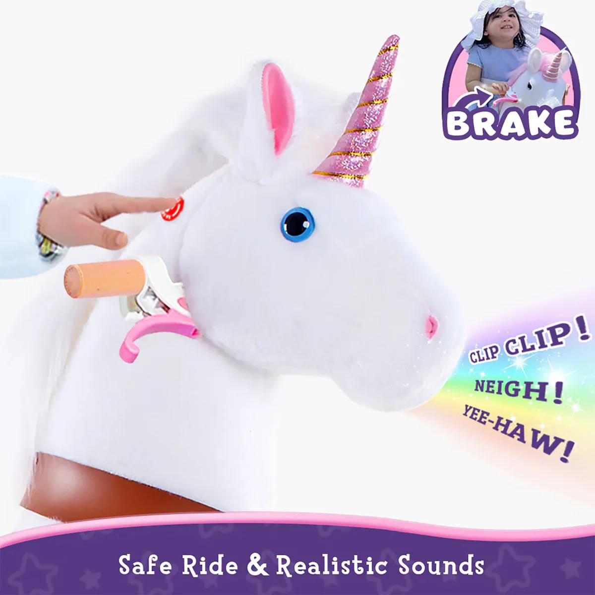 PonyCycle Ride on Horse Toy Boys and Girls Unicorn Age 3 - 5 old - White - Marah Kids