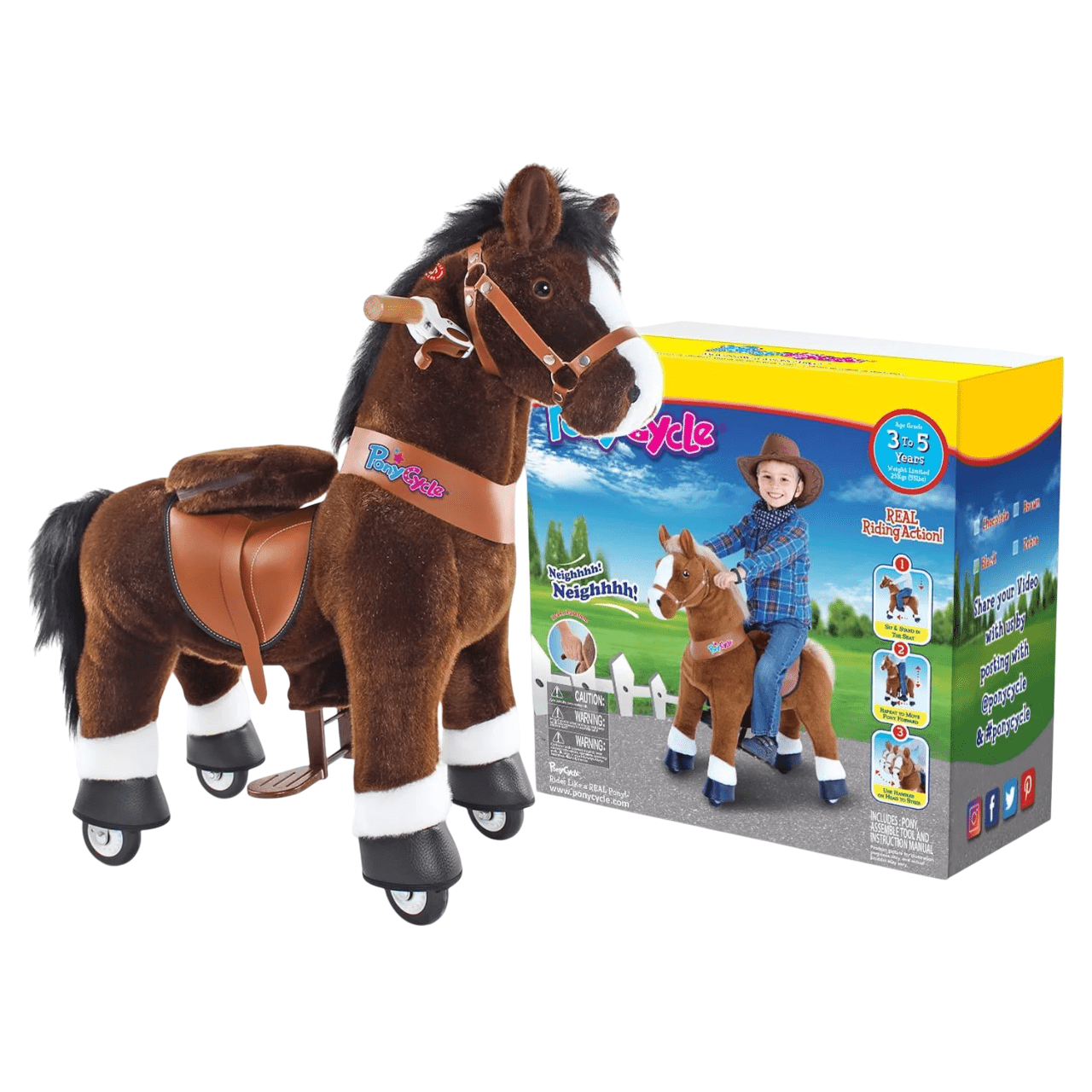 PonyCycle Ride on Horse Toy Boys and Girls Age 3 - 5 old - Chocolate Brown - Marah Kids