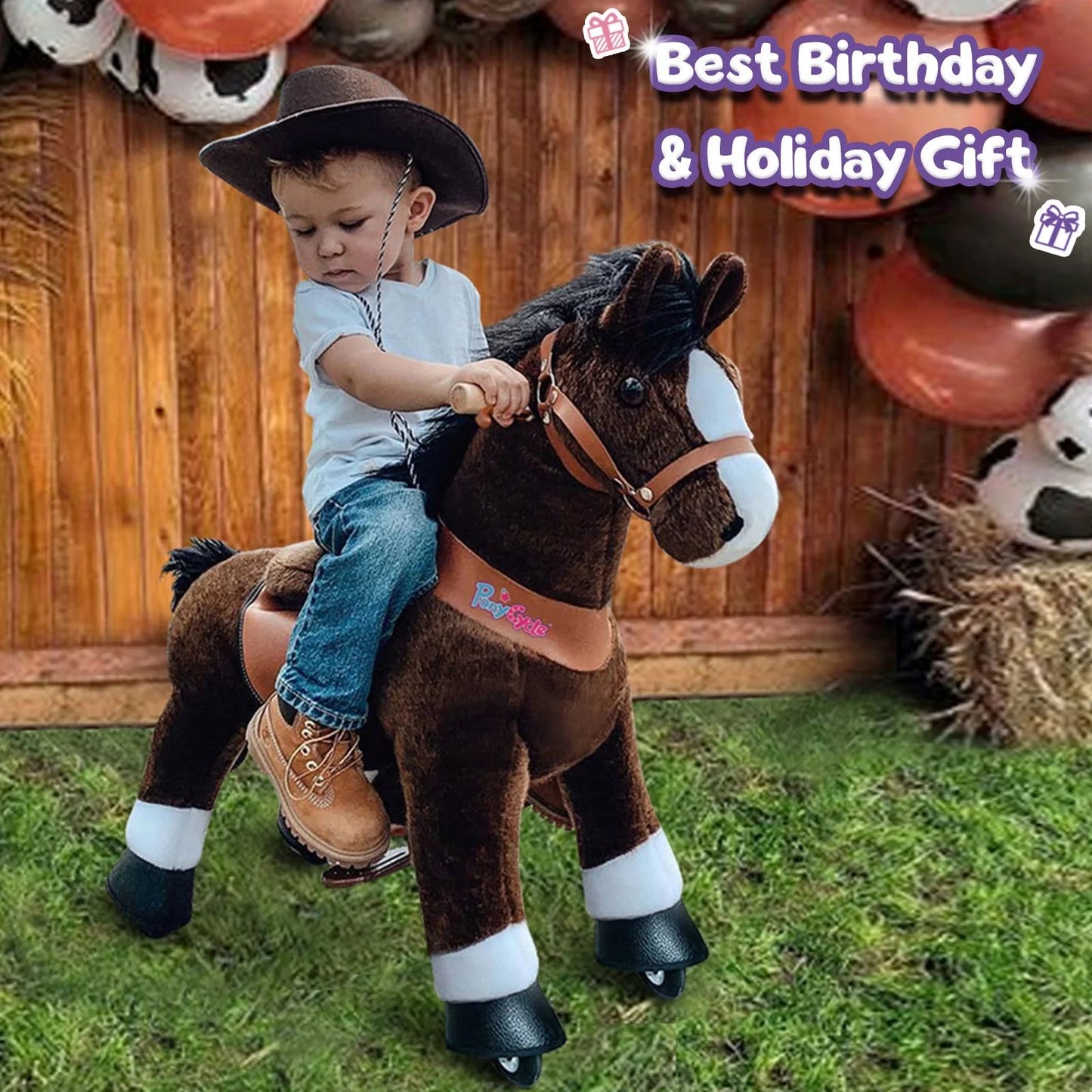 PonyCycle Ride on Horse Toy Boys and Girls Age 3 - 5 old - Chocolate Brown - Marah Kids