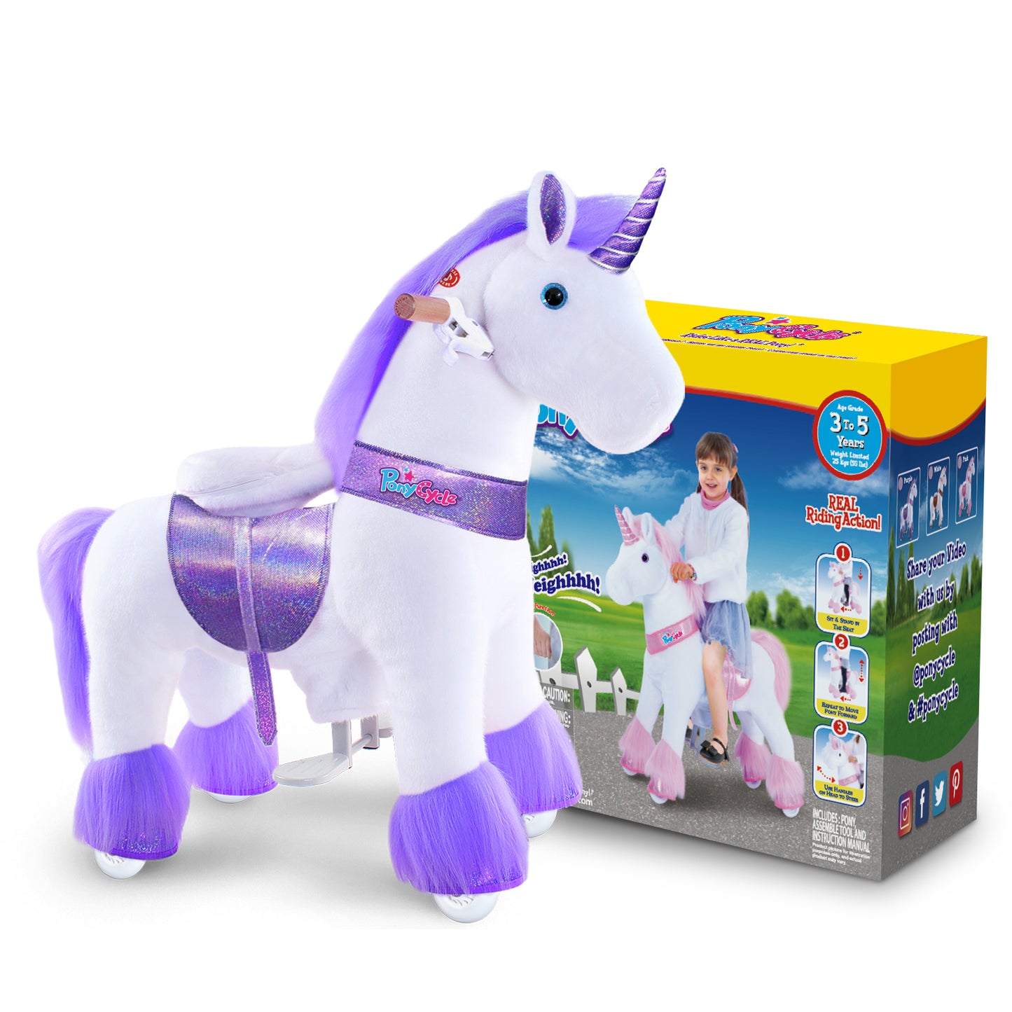 Pony Cycle Ride on Horse Unicorn Boys and Girls Ages 3 - 5 Year - Purple - Marah Kids