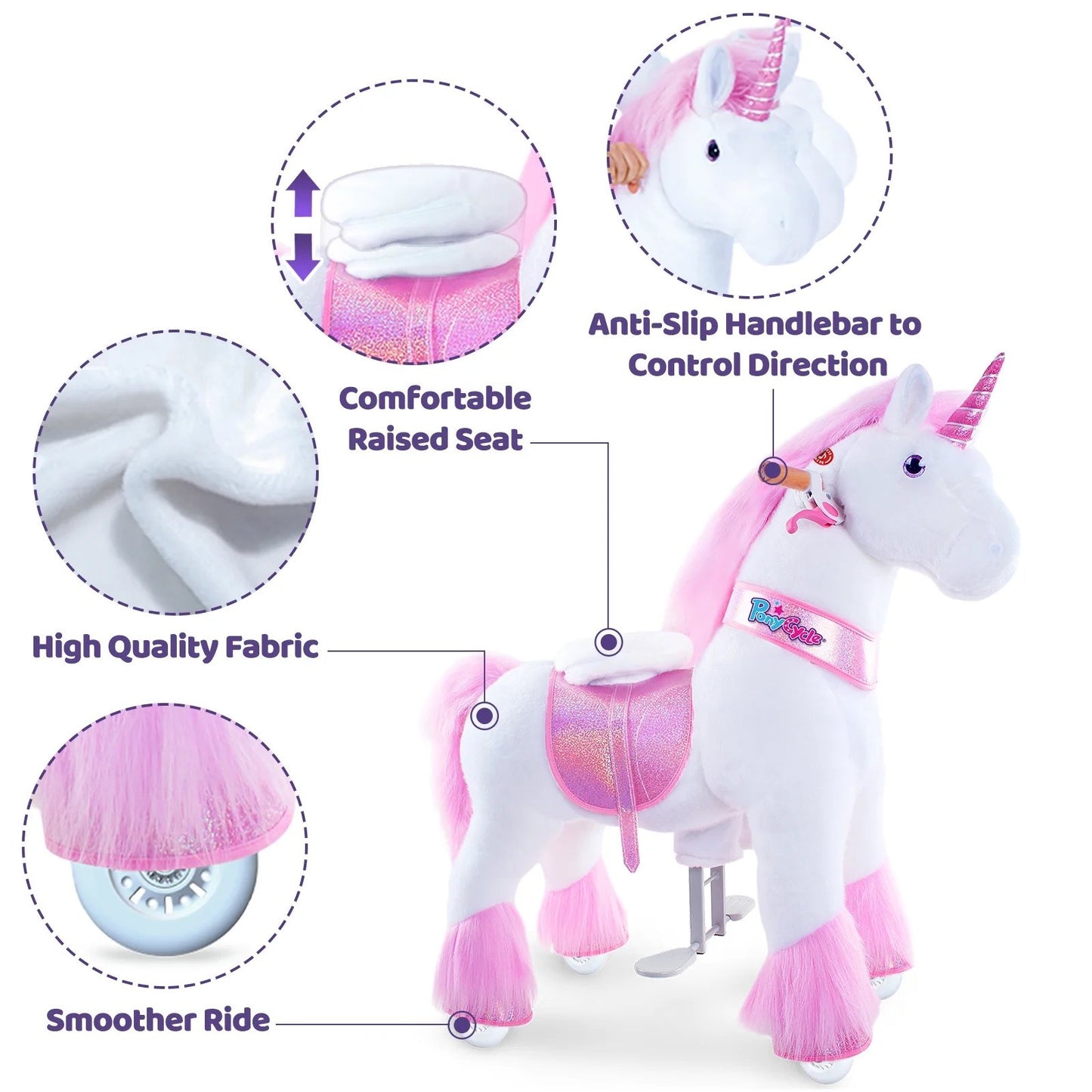 PonyCycle Ride on Horse Toy Boys and Girls Unicorn Age 4 - 8 Years Old - Pink - Marah Kids