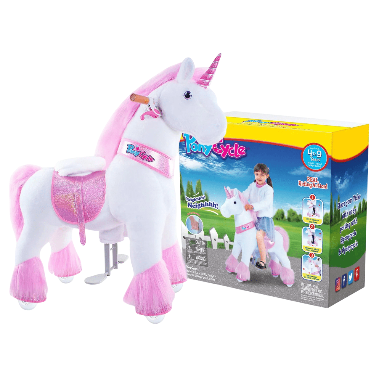 PonyCycle Ride on Horse Toy Boys and Girls Unicorn Age 4 - 8 Years Old - Pink - Marah Kids