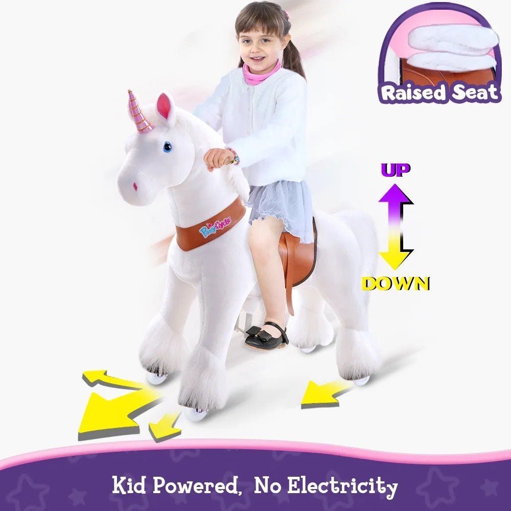 PonyCycle Ride on Horse Toy Boys and Girls Unicorn Age 4 - 8 old - White - Marah Kids
