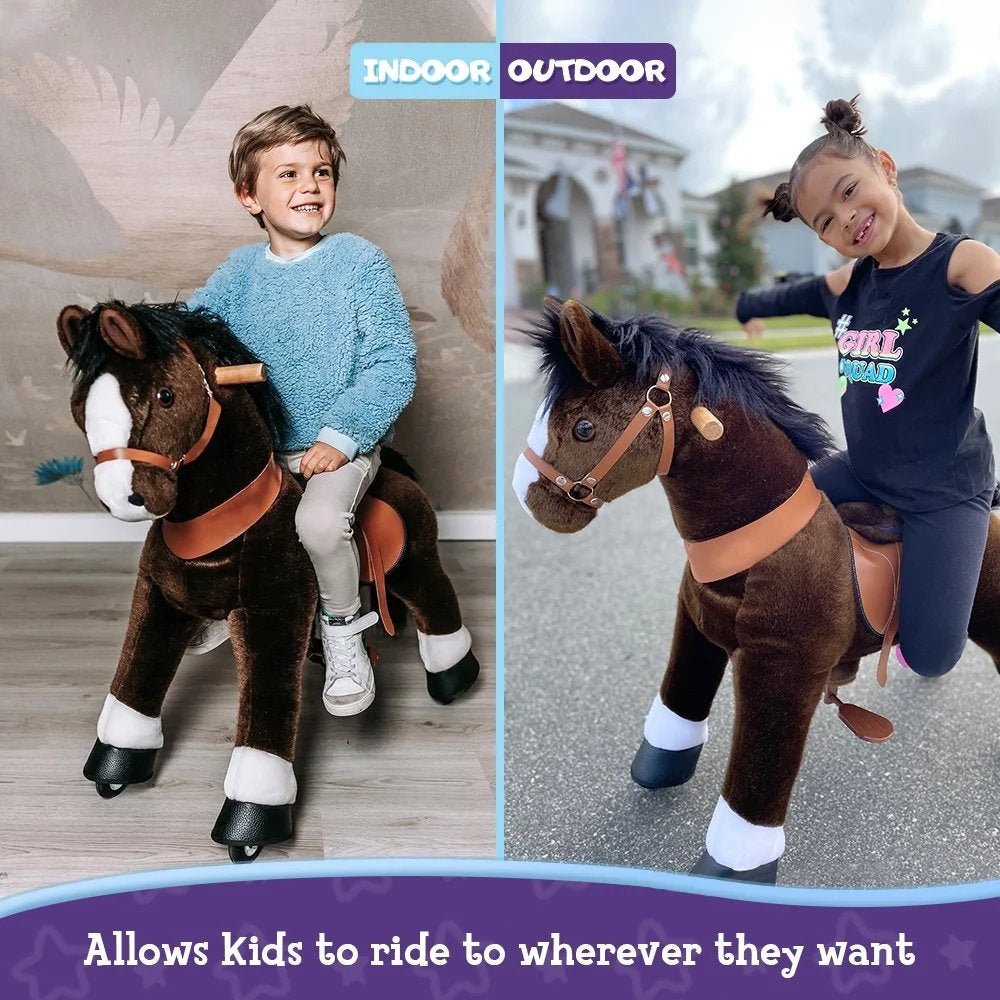 PonyCycle Ride on Horse Toy Boys and Girls Age 4 - 8 old - Chocolate Brown - Marah Kids