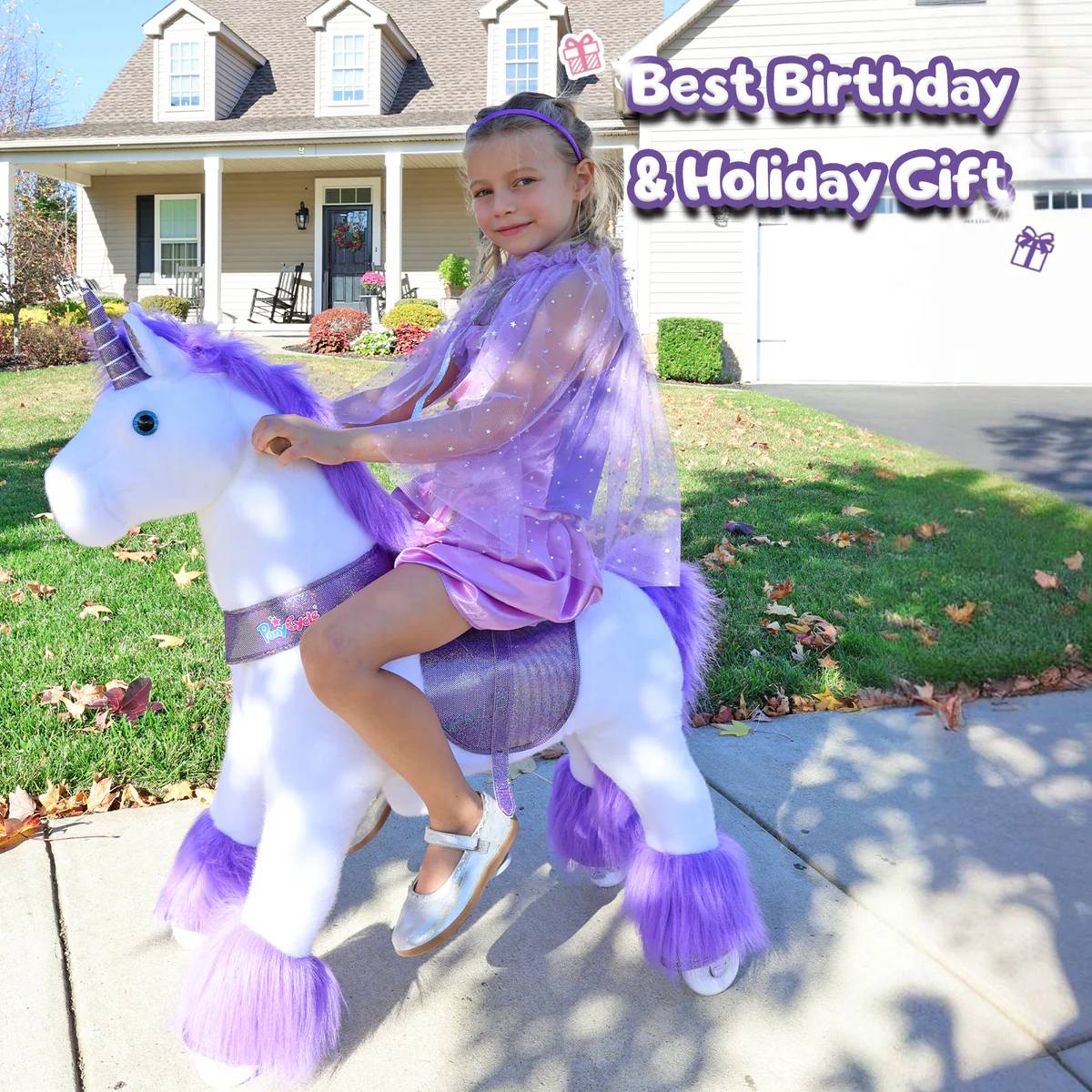 PonyCycle Ride on Horse Unicorn Boys and Girls Ages 4 - 8 Year - Purple - Marah Kids
