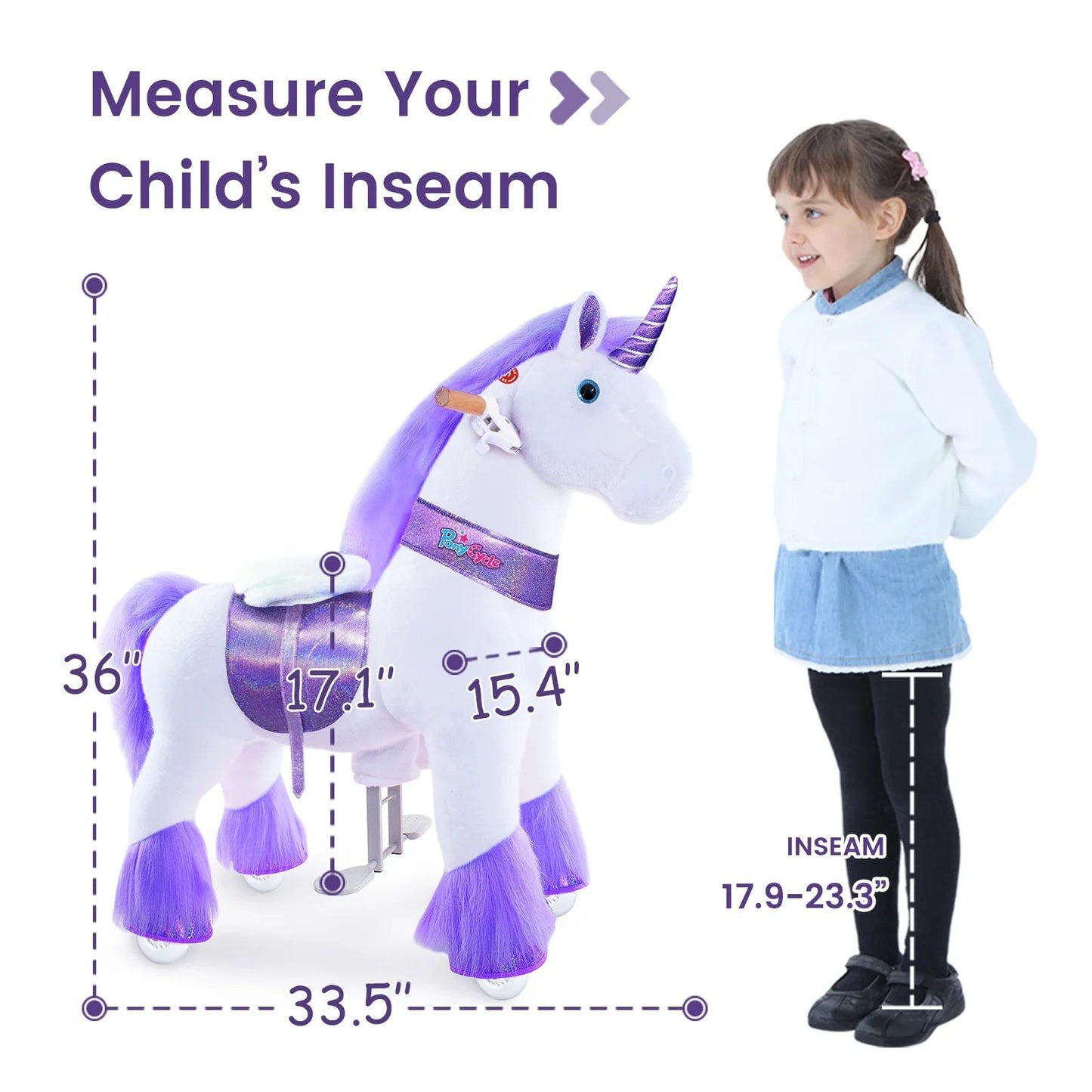PonyCycle Ride on Horse Unicorn Boys and Girls Ages 4 - 8 Year - Purple - Marah Kids