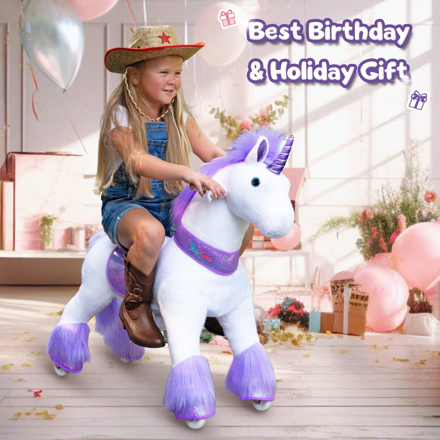 PonyCycle Ride on Horse Unicorn Boys and Girls Ages 4 - 8 Year - Purple - Marah Kids