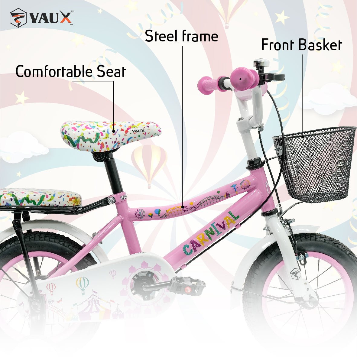 VAUX Carnival Kids Bike 12 Inch - Light Pink - Marah Kids