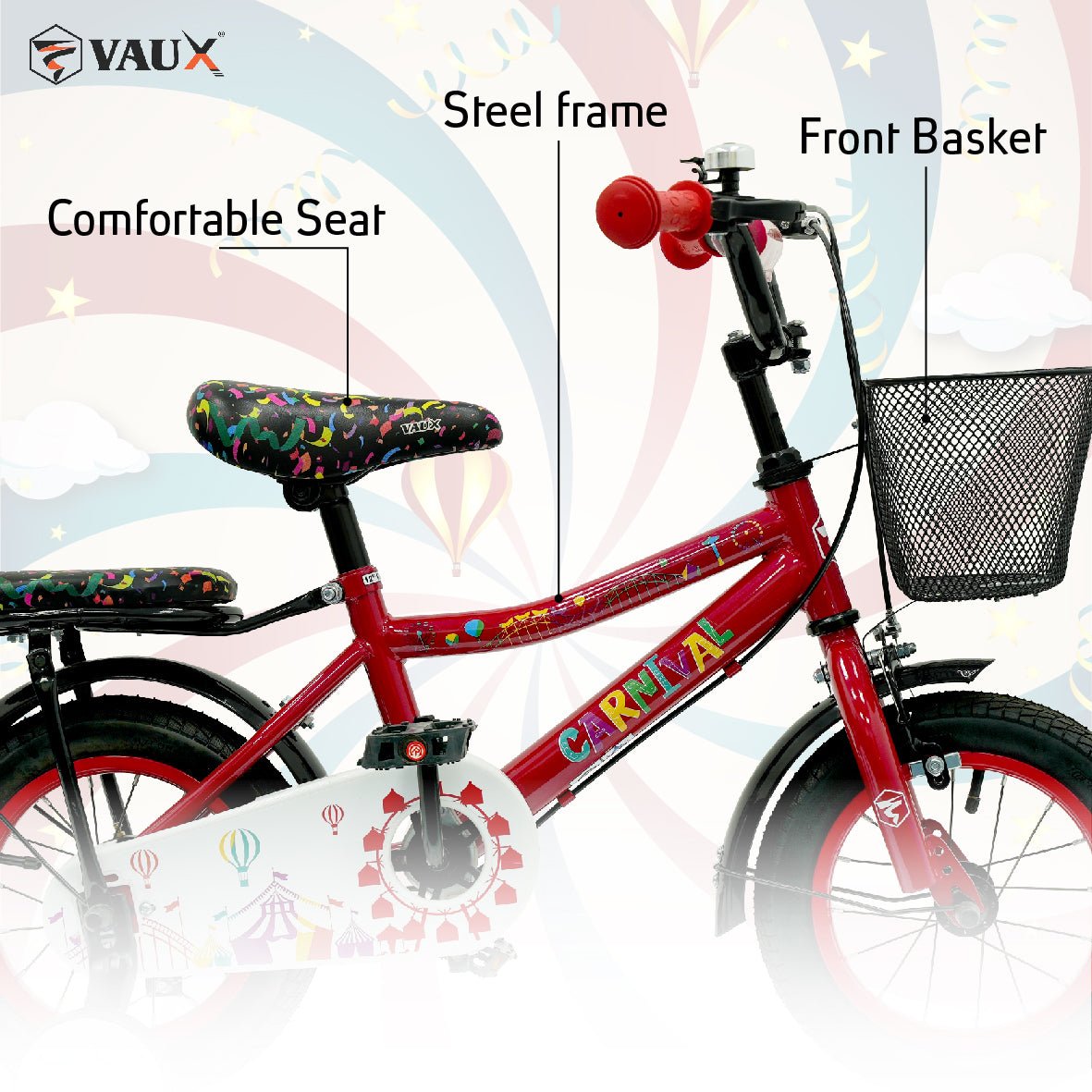 VAUX Carnival Kids Bike 12 Inch - Red - Marah Kids