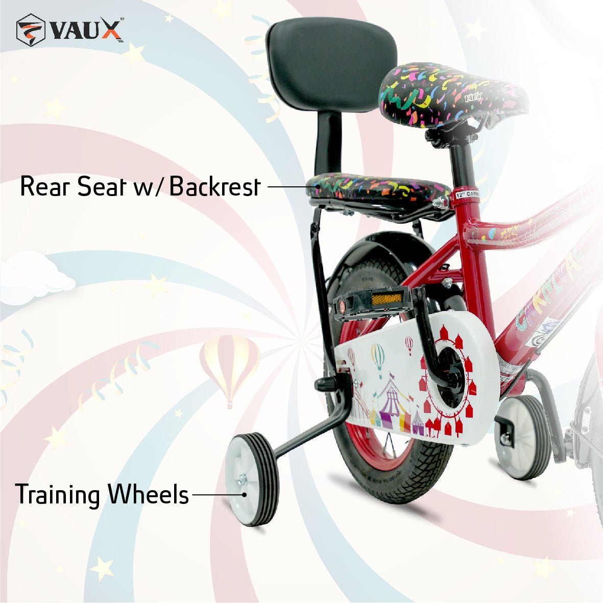 VAUX Carnival Kids Bike 12 Inch - Red - Marah Kids