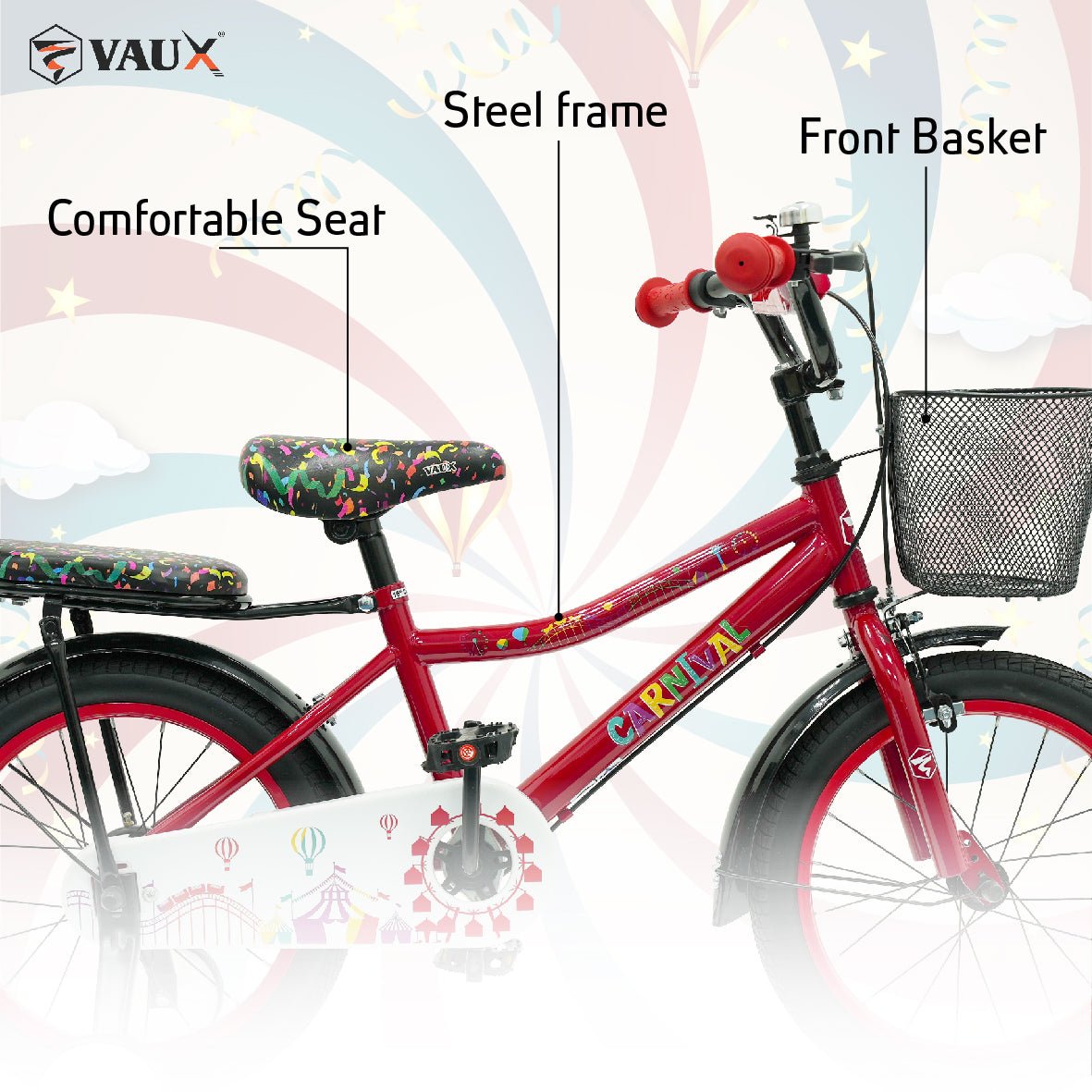 VAUX Carnival Kids Bike 16 Inch - Red - Marah Kids