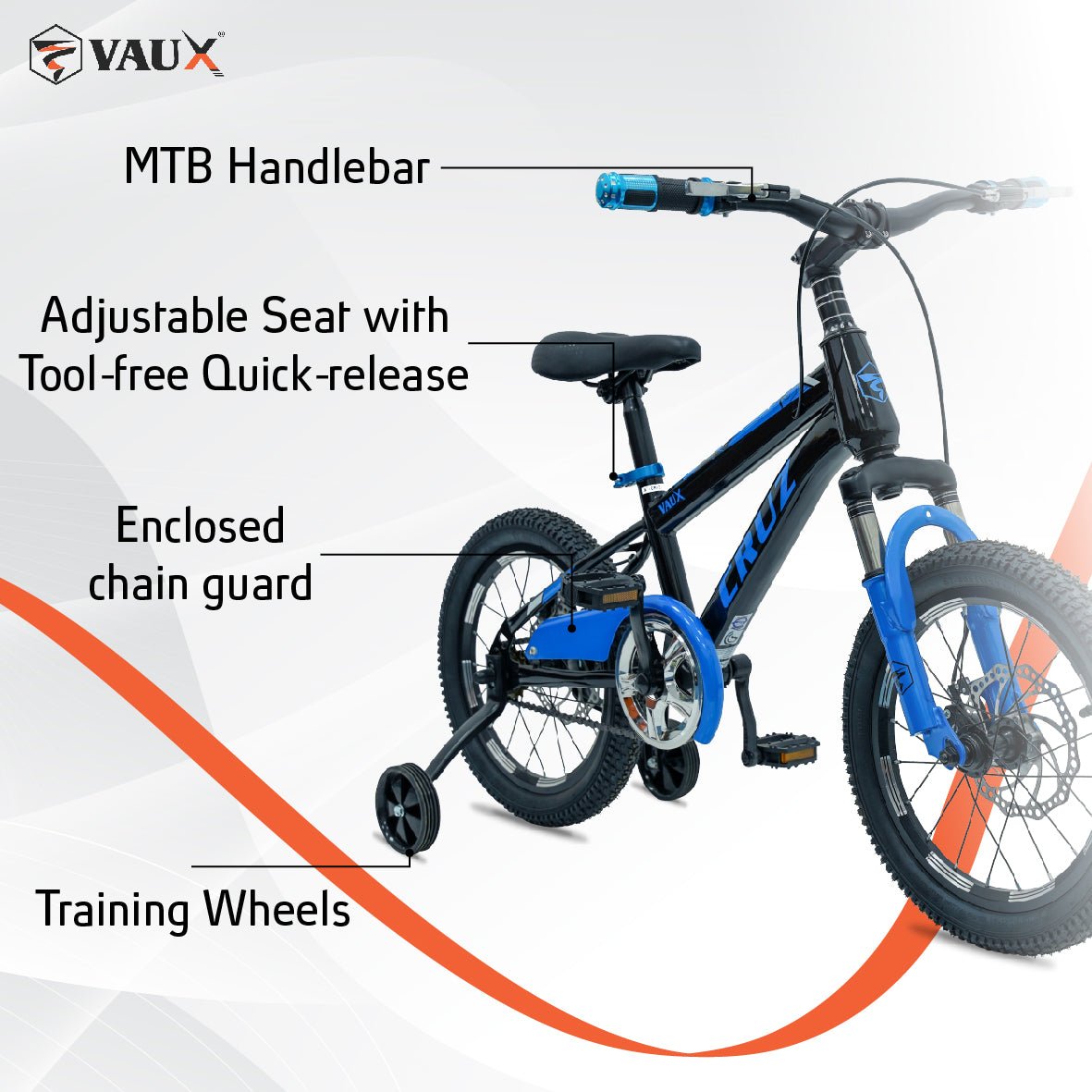 VAUX Cruz Kids Bike 16 Inch - Blue - Marah Kids