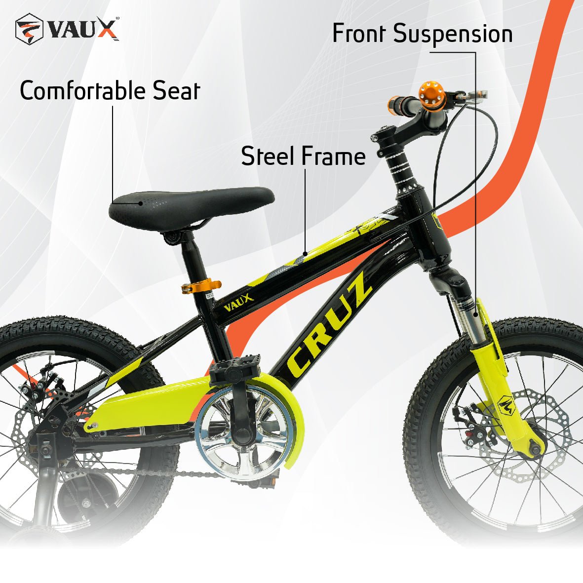 VAUX Cruz Kids Bike 16 Inch - Yellow - Marah Kids