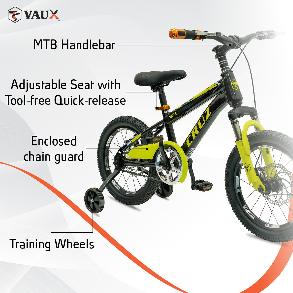 VAUX Cruz Kids Bike 16 Inch - Yellow - Marah Kids