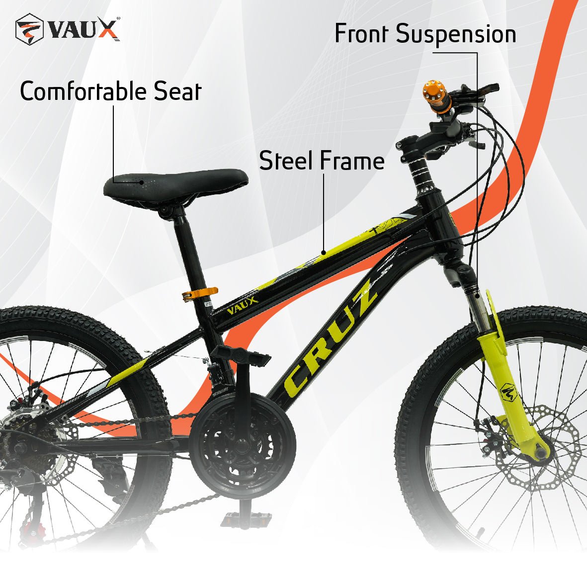 VAUX Cruz Kids Bike 20 Inch 21 Speed - Yellow - Marah Kids