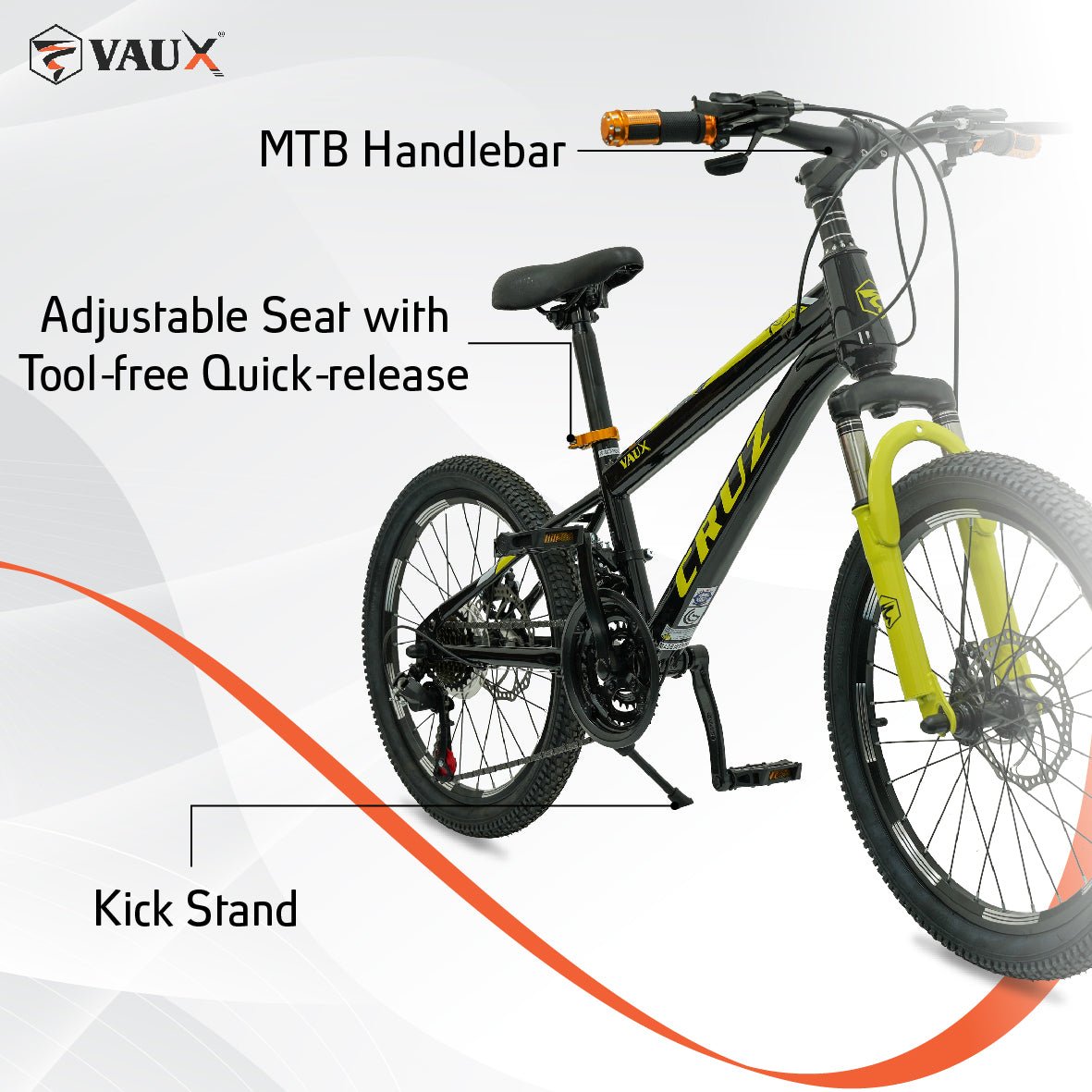 VAUX Cruz Kids Bike 20 Inch 21 Speed - Yellow - Marah Kids