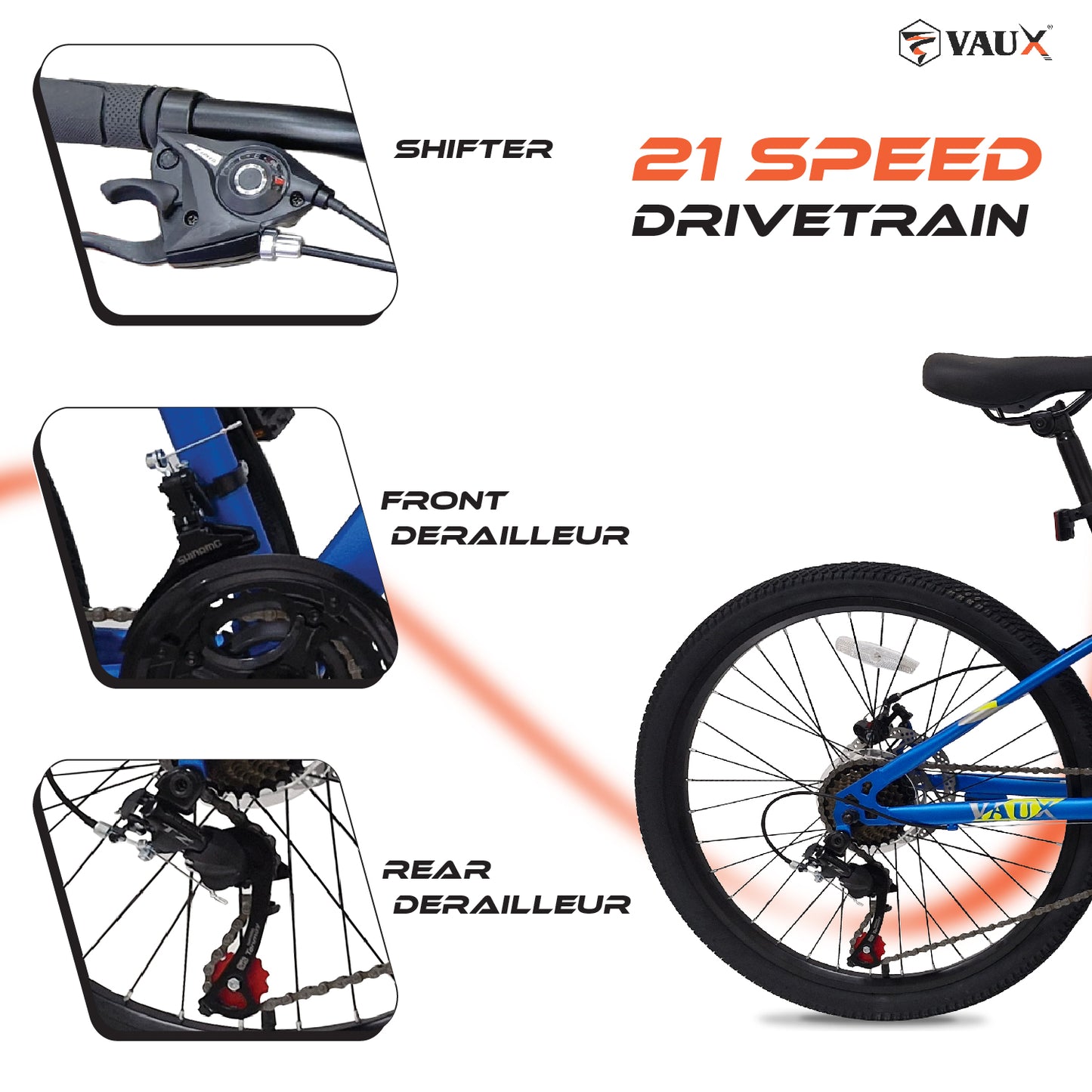 VAUX Titan 21 Speed Mountain Bike - Blue - 26" - Marah Kids